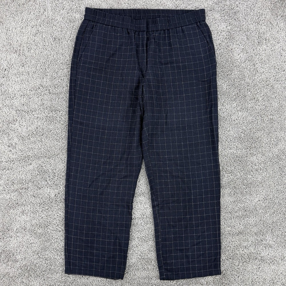 Eileen Fisher 100% Tussah Silk Pants Womens M Navy Plaid Office Career Lagenlook